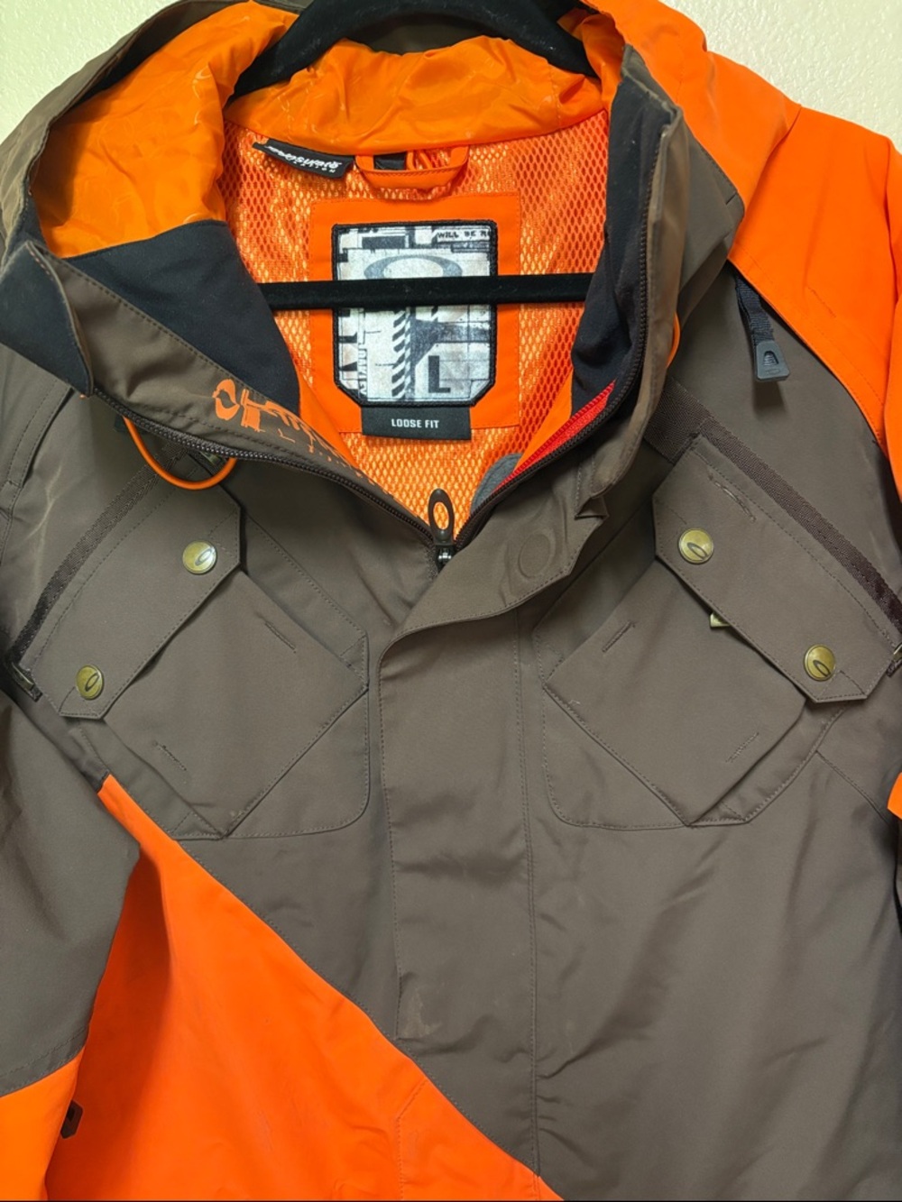 Oakley Orange and Brown Diagonal Colorblock Ski Jacket - Picture 5 of 6